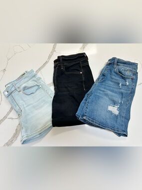 3 pairs of Judy Blue Denim Shorts: black, rainbow stitch, & dandelion medium